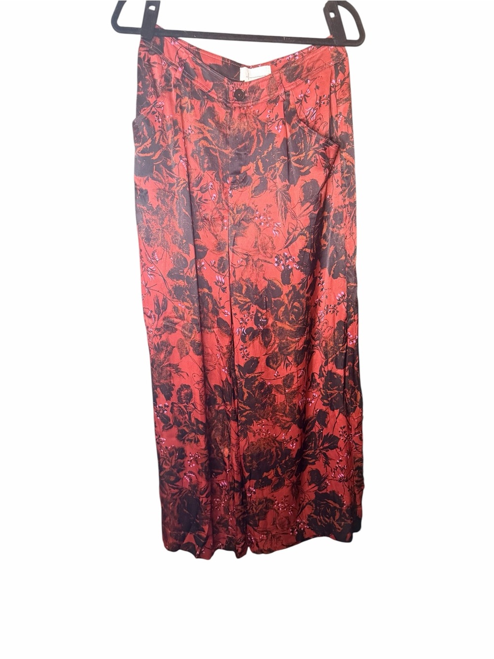 Anthropologie Floral Wide Leg Trousers Red Black Viscose Boho Pants 4 - Picture 2 of 11